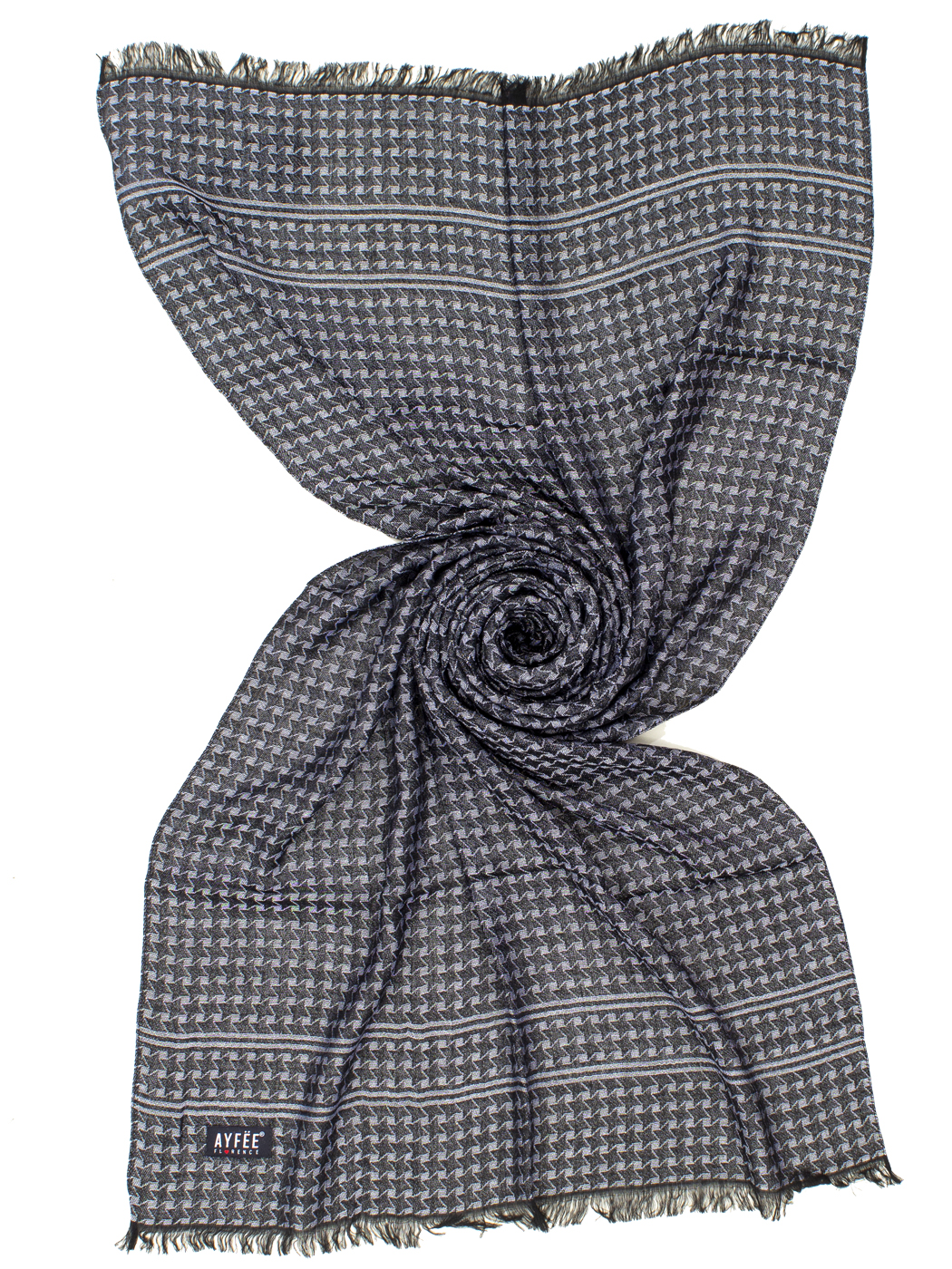    STOLA UOMO JACQUARD PIED DE POULE, 60%VI 40%MODAL, CM 60X190, MADE IN ITALY     - BLACK
